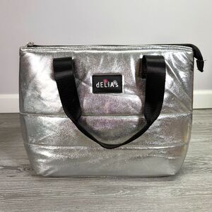 Delia's Insulated Lunch Tote Bag Shoulder Strap Quilted Metallic Silver dELiA*s